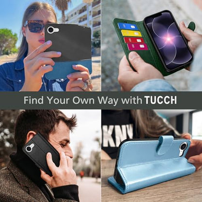 TUCCH Wallet Case for iPhone 17e & iPhone 16e (6.1"), 4 Card Holders, Brown | RFID Blocking, Viewing Stand, Shockproof TPU Shell, PU Leather, Magnetic Closure, Protective Folio Flip Cover - color: Brown