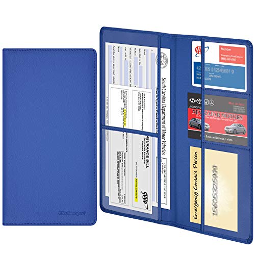 Wisdompro Car Registration and Insurance Holder, Document Card Organizer | PU Leather, Auto Glove Box Folder, Men and Women Wallet Case for Vehicle Driver License, Paperwork, Paper, ID, Receipt - color: Blue