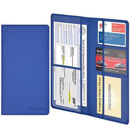 Wisdompro Car Registration and Insurance Holder, Document Card Organizer | PU Leather, Auto Glove Box Folder, Men and Women Wallet Case for Vehicle Driver License, Paperwork, Paper, ID, Receipt - color: Blue