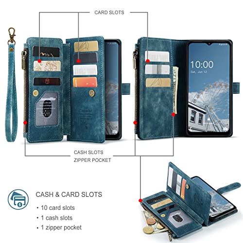 Samsung Galaxy A13 5G Case,Galaxy A13 Wallet Case with Card Holder Kickstand Magnetic Zipper Pocket Lanyard Strap Wristlet,Leather Flip Case Wallet for Samsung Galaxy A13 5G (Blue) - color: Blue, size: A13 5G 6.5 Inch