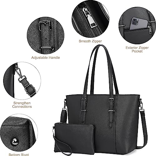 Women Purses and Handbags Tote Shoulder Bag Top Handle Satchel Bags for Ladies - color: Z Black 2pcs Set
