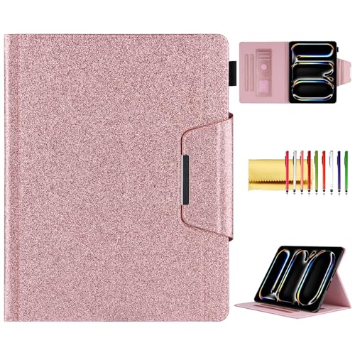 Glitter Case for iPad Pro 11-inch (M4/M5) 2024 2025, Techcircle Folio Stand Smooth Bling PU Leather Soft TPU Back Smart Cover with Pencil Holder & Card Pocket, Auto Sleep/Wake, Shiny Pink - color: 01 Shiny Pink, size: iPad Pro 11 2024-2025