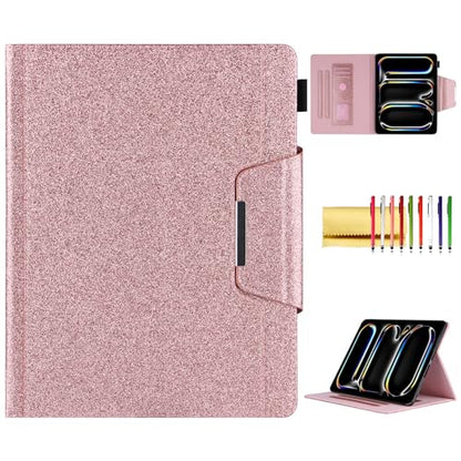 Glitter Case for iPad Pro 11-inch (M4/M5) 2024 2025, Techcircle Folio Stand Smooth Bling PU Leather Soft TPU Back Smart Cover with Pencil Holder & Card Pocket, Auto Sleep/Wake, Shiny Pink - color: 01 Shiny Pink, size: iPad Pro 11 2024-2025