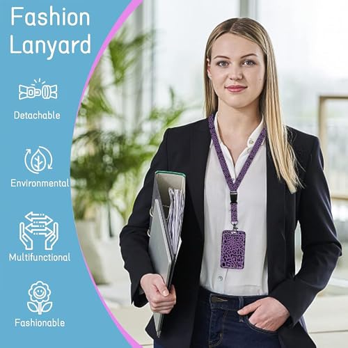 Badge Lanyard, Retractable Badge Holder with Carabiner Reel Belt Clip, Strap Lanyard with Lobster Clasp for Badge Holders, Nurse Teacher Office Gifts(BLC-Purple Leopard Spots) - color: Blc-purple Leopard Spots