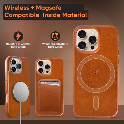 iPhone 16 Pro Max Leather Case - Oil Waxed Full Grain Anti-Scratch Handmade Genuine Leather Case - Compatible with Magsafe, Shockproof, Drop Proof, Protective Slim Case (16 Pro Max Ochre) - color: Ochre, size: iPhone 16 Pro Max