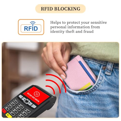 Hancynir Minimalist Slim Wallet Women Credit Card Holder, RFID Small Cute - color: 01-Lichee PK Bling Wallet