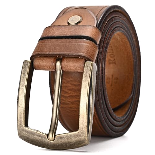 Full Grain Genuine Leather Belts for Men - color: Brown-brass Buckle, size: 36 (Fit Waist 30"-38")