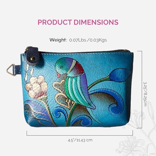 Anna by Anuschka Women's Hand Painted Leather Coin Pouch Purse - color: Portuguese Parrot Denim