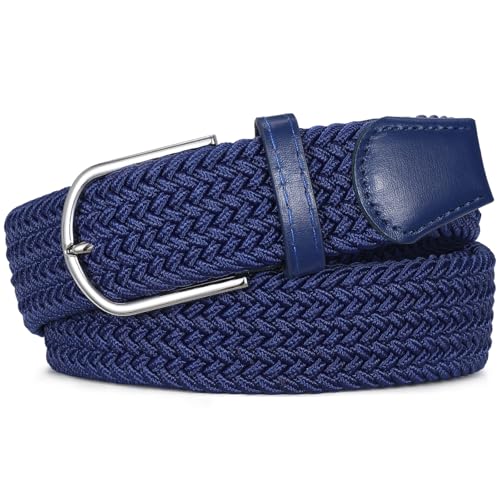 Braided Stretch Belt for Men Elastic Woven Golf Belt for Casual Pants Jeans Shorts - color: Navy, size: Fit Waist 30"-33"
