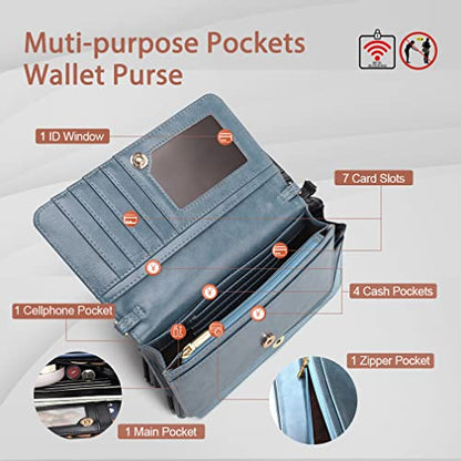 APHISON Crossbody Bags For Women,Wristlet Wallet Phone Purse Shoulder handbags Multi-Function Small RFID Clutch Card Holder - color: A1910-1blue