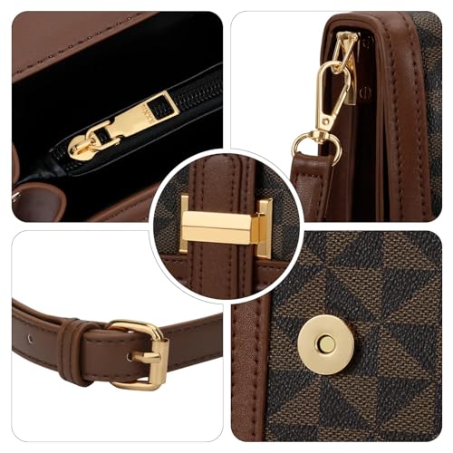 KKXIU Crossbody Bag for Women, Top Handle Purse Small Designer Handbag | Adjustable Shoulder Strap, Small Purse for Lady, Shoulder Clutch - color: Brown Checkered