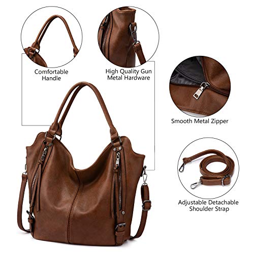 Tote Bag for Women PU Leather Shoulder Bags Fashion Hobo Bags Large Purse and Handbags with Adjustable Shoulder Strap - color: Brown