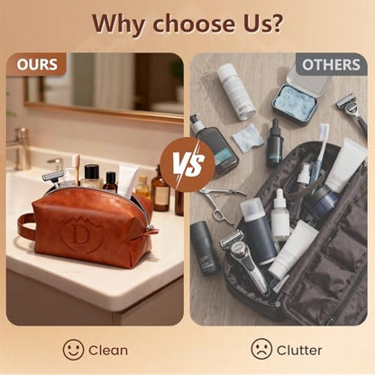 Toiletry Bag for Men,Mens Travel Toiletry Organizer,Personalized Men's Travel Essentials,Water Resistant PU Leather Shaving Bag for Dad Husband Boyfriend, Birthday Gifts for Him,Brown - D - style: Brown D