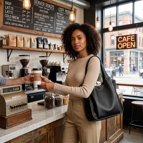 MYHOZEE Vegan Leather Tote Bags for Women Multi Pocket Shoulder Purse Triple Compartment Handbags Fits 12.9 Inch Tablet - color: Cognac Work Bag