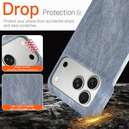 Phone Case for iPhone 17 Pro Max,Gray-Blue | Magnetic Case, Compatible with Magsafe - Denim Fabric - Slim Fit & Soft Feel - color: Grey-blue, size: iPhone 17 Pro Max