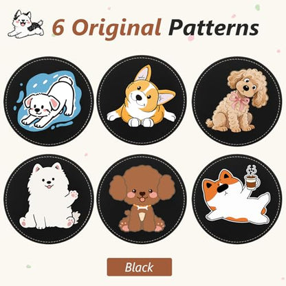 6 Pack Cute Dog Leather Coasters for Drinks, 3.9 Inch Round Drink Cup Mats, Heat Resistant Coasters for Table Protection, Funny Pet Lover Gifts for Men Women - color: Black-6 Pcs