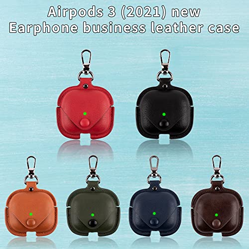 Headphones Cases for AirPods 3 Case Cover, Business PU Leather Cases Covers with Carabiner Apple AirPods (3rd Generation) Charging Case Cases - color: Red, size: AirPods 3