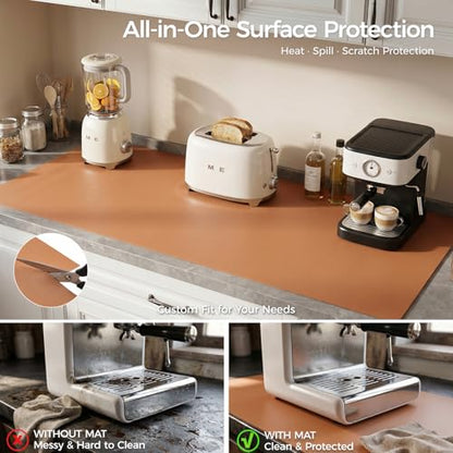 1.6mm Thick Leather 15x72 Inch Non-Slip Mat, Waterproof Countertop Protector, Extended Dresser Topper/Kitchen Counter Mat, Caramel Brown - color: Caramel Brown, size: 15" x 72"