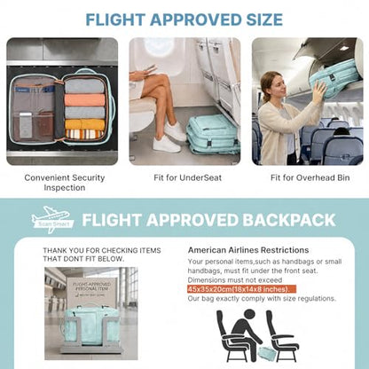 Travel Backpack Women, PU Leather Carry On Backpack Flight Approved, Blue - color: Light Blue