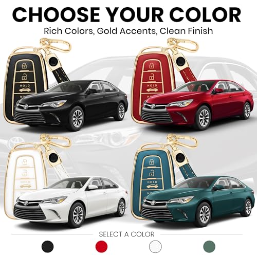 Toyota Key Fob Cover for RAV4, Camry, Highlander, Prius & more – Key Cover + Gold Key Chain Included (Gold & Red)