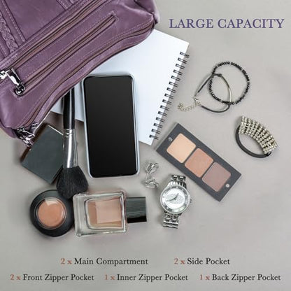 ELDA Crossbody Bags For Women Pocketbooks Soft PU Leather Purses and Handbags Multi Pocket Shoulder Bag - color: Taro