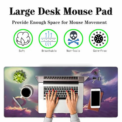 Fantasy Cat Mouse Pad Magical White Cat Animal Pet Blue Eyes XL Gaming Mouse Keyboart Mat for Desk,Computer,Office,Home 35.4"X15.7" - color: Fantasy cat