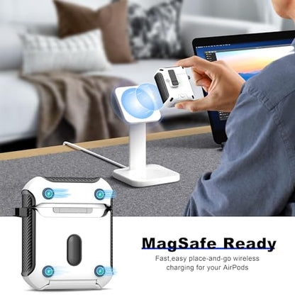 AirPods 2 Case with Lock Magnetic Lid Phone Stand, White | Compatible with Apple AirPods 2(2019) and AirPods(2016) Case with Cleaner Kit & Keychain, Powerful Drop Protection - color: T-White, size: AirPods 2 Case