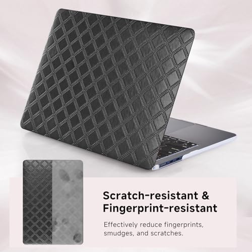 for MacBook Air 13 inch Case M5 M4 M3 M2 2026-2022 Checker Leather Cover | Precise Logo Cutout,Scratch,Elegant Laptop Hard Case, Keyboard Cover,Black,Model: A3449 A3240 A3113 A2681 - color: Black, size: 2022-2026 MacBook Air 13.6 inch M2 M3 M4 M5