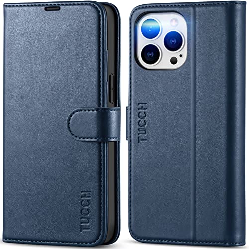 TUCCH Case Wallet for iPhone 14 Pro Max, RFID Blocking Folio, Dark Blue | 4 Card Holders, Kickstand, PU Leather, Magnetic Closure, Shockproof TPU Shell, Protective Flip Cover - color: Dark Blue
