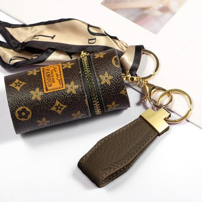 Genuine Leather Keychain for Car Home Key Ring Strap Holder Lanyard Women Men - color: Khaki-a