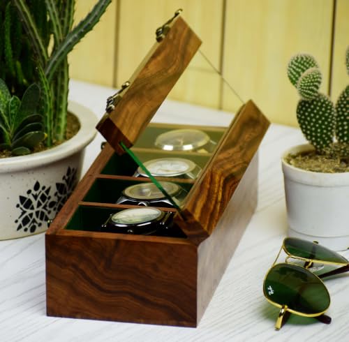 Royal Craft Expertise Watch Box Organizer for Men - 4 Slot Wooden Watch Case, Vintage Brown, Handmade Watch Organizer for Women, Rosewood Lining, Glass Top - size: 4 SLOTS