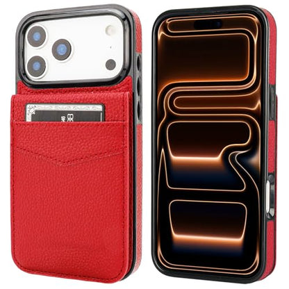 KIHUWEY for iPhone 17 Pro Max Wallet Case Card Holder Kickstand, Lichee Red | Credit Card Slots, PU Leather, Magnetic Clasp, Flip Heavy Duty Protection Cover for Men - color: Lichee Red
