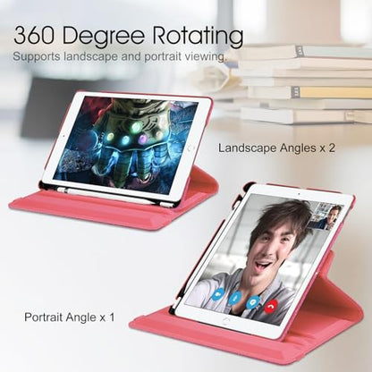 Fintie 360° Rotating Case for iPad 9th / 8th / 7th Generation 10.2 Inch | Swivel Stand, Portrait & Landscape Viewing, Shockproof Cover with Pencil Holder, Auto Wake/Sleep, Glittering Pink - color: Glittering Pink