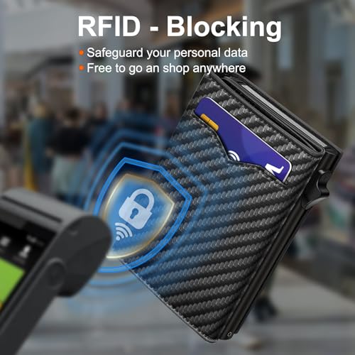 Wallet for Men,with Cash Pocket 2 ID Window 9-13 Cards,Metal Case Smart Slim Pop Up Credit Card Holder Flip with Magnetic Closure RFID Blocking Trifold wallet with Gift Box - color: Black072