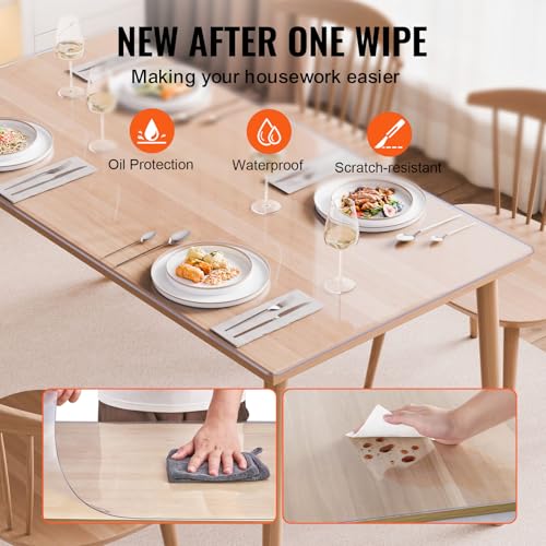 VEVOR Plastic Table Cover, 40 x 60 Inch 2.0 mm Thick Clear PVC Table Protector, Rectangle Desk Mat, Waterproof & Easy Cleaning Tablecloth, for Office, Dresser, Dining Room, Night Stand - size: 60" x 40" (Rectangular)
