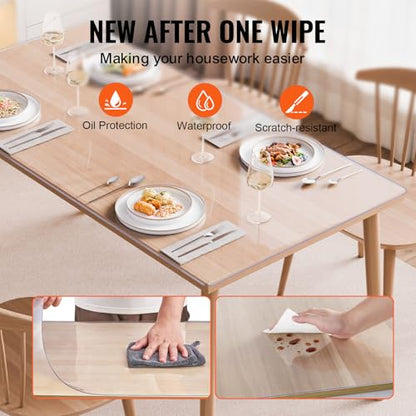 VEVOR Plastic Table Cover, 40 x 60 Inch 2.0 mm Thick Clear PVC Table Protector, Rectangle Desk Mat, Waterproof & Easy Cleaning Tablecloth, for Office, Dresser, Dining Room, Night Stand - size: 60" x 40" (Rectangular)
