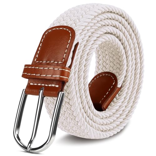 Multicolored Woven Stretch Belt for Men and Women, Braided Elastic Golf Belts Jeans Casual Pants Sport Belt - color: White, size: for Waist Size 32"-37"