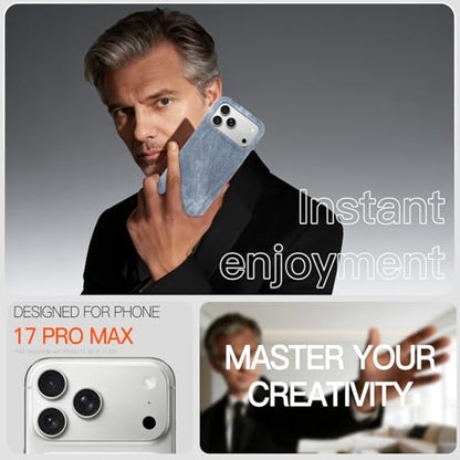 Phone Case for iPhone 17 Pro Max,Gray-Blue | Magnetic Case, Compatible with Magsafe - Denim Fabric - Slim Fit & Soft Feel - color: Grey-blue, size: iPhone 17 Pro Max