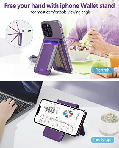 for MagSafe Wallet with Adjustable Stand, 9 Card Holder, Open ID Window | Strongest Magnetic Wallet for iPhone 17/16/15/14/13/12 Series, RFID Blocking, Vegan Leather, Purple - color: Purple