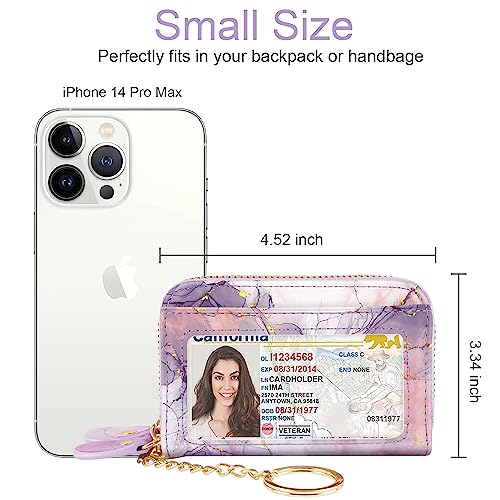 Credit Card Holder Small Double Zipper Card Wallet for Women with Keychain, Smokey Purple - color: Smokey Purple
