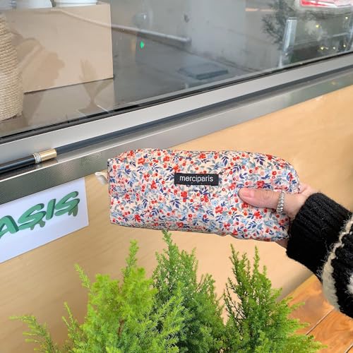 Flower Prints Pencil Pen Pouch Purse Bag Cosmetic Case Organizer Soft Cotton Canvas (GR) - color: GR