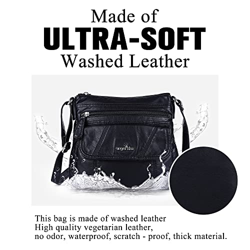 Angelkiss Small Womens Crossbody Bag Leather Shoulder Purse for Women Hobo Bag with Adjustable Shoulder Strap - color: Black