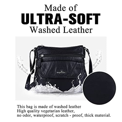 Angelkiss Small Womens Crossbody Bag Leather Shoulder Purse for Women Hobo Bag with Adjustable Shoulder Strap - color: Black