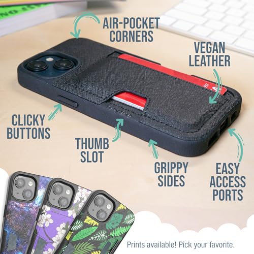Smartish iPhone 15 Wallet Case with Card Holder, Wallet Slayer Vol 2, Black | Holds 3 Cards + Cash, Slim Vegan Leather Credit Card Slot, Protective & Thin, Grip, Kickstand, Drop-Tested from 6 Feet - color: Black Tie Affair, size: iPhone 15