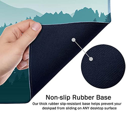 Large Mouse Pad, Full Desk XXL Extended Gaming Mouse Pad 35.5" X 15.7", Waterproof Desk Mat with Stitched Edge, Non-Slip Laptop Computer Keyboard Mousepad for Office & Home, Green Mountain Landscape - color: Green Mountain Landscape