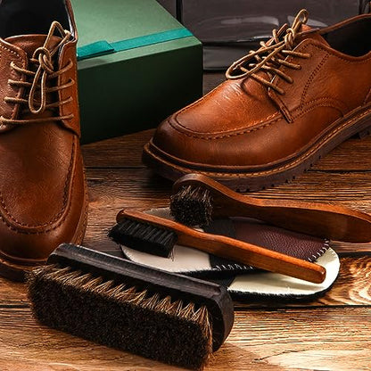 6 Pcs Horsehair Shine Shoes Brush Kit Polish Dauber Applicators Cleaning Leather Shoes Boots Care Brushes Suede Cleaner Brush with Microfiber Shoe Gloves(6 Pcs Style E) - style: 6 Pcs Style E