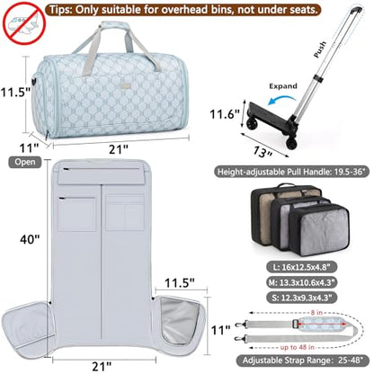 Rolling Garment Bag for Travel, 50L Duffle Bag with Shoe Compartment, 4pcs | 4-in-1 Carry on Convertible Duffel with Wheels, Detachable Trolley, Wrinkle-Free Storage for Trips, Weddings and Overnights - color: Blue