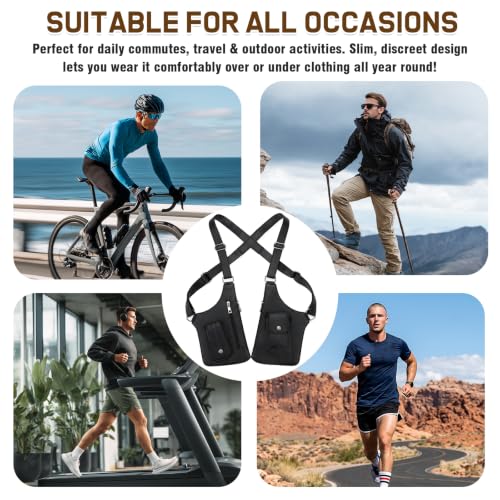 Double Shoulder Armpit Bag for Men, 2026 Upgraded Anti-Theft Underarm Shoulder Holster Bag with Adjustable Strap, Hidden Phone Wallet Pocket, Multi-Pocket Outdoor Travel Daily Commute Pouch