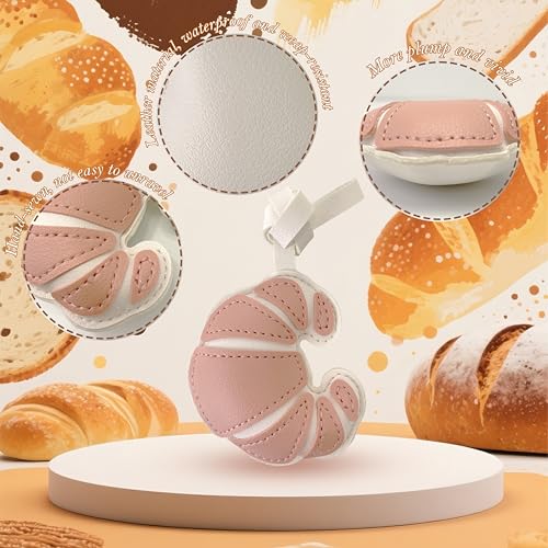 Handmade Leather Croissant Bag Charm, Bread Keychain | Thickened PU Leather, Fade-Resistant, Lightweight, Handbag, Purse Accessory, Unique Gift Idea, Women & Food Lovers - color: Pink Croissant