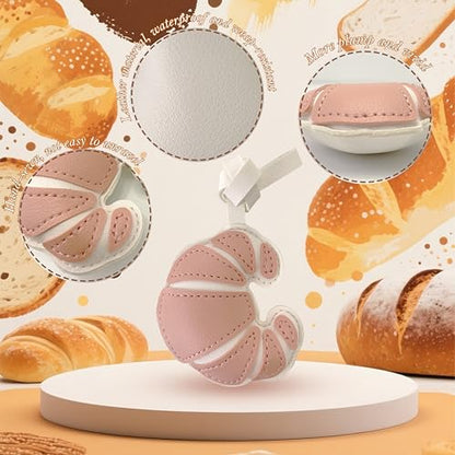 Handmade Leather Croissant Bag Charm, Bread Keychain | Thickened PU Leather, Fade-Resistant, Lightweight, Handbag, Purse Accessory, Unique Gift Idea, Women & Food Lovers - color: Pink Croissant